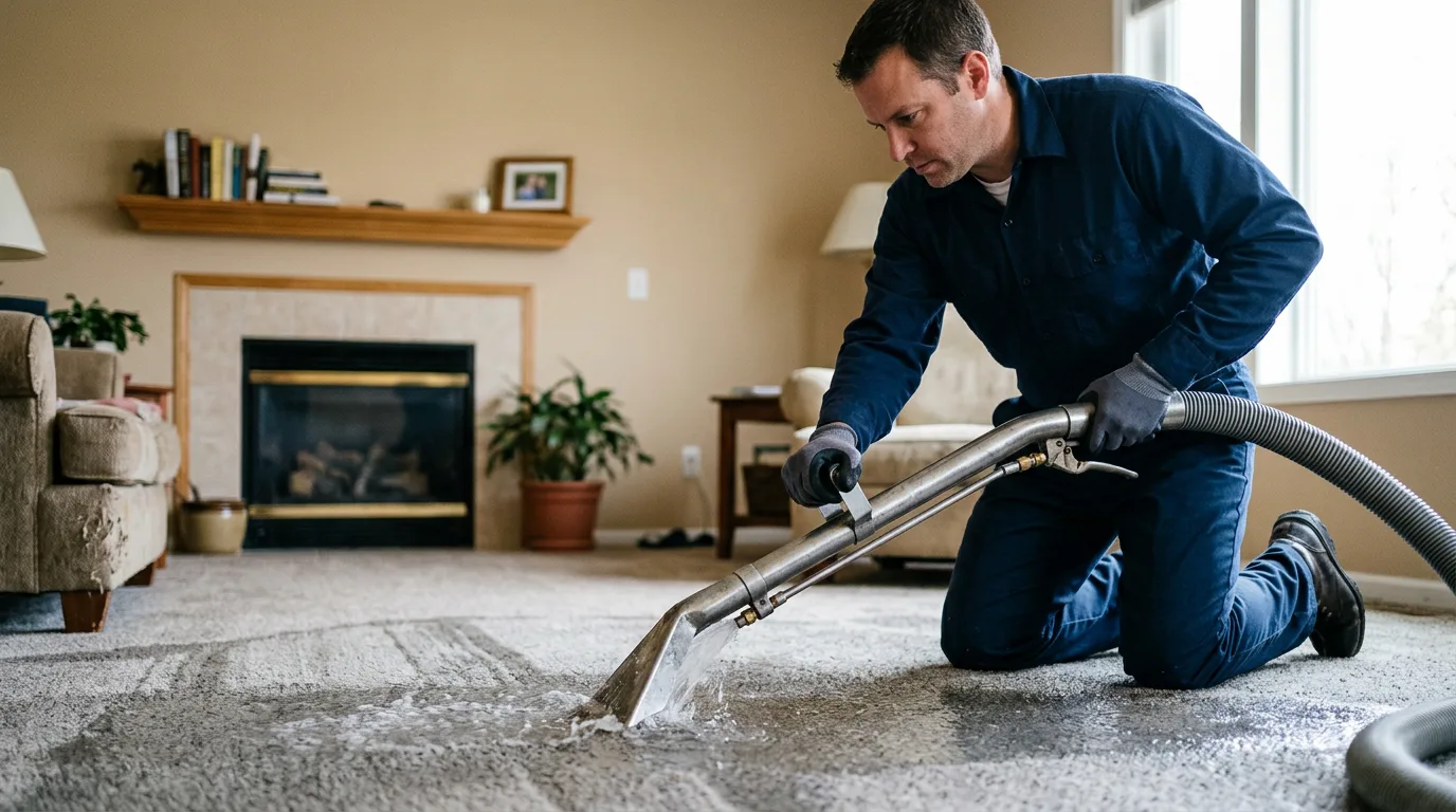 Water damage restoration technician working near Worcester, MA